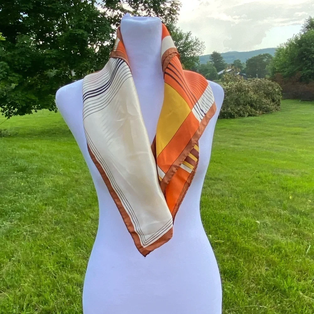 Vintage Orange Brown Geometric Acetate Scarf